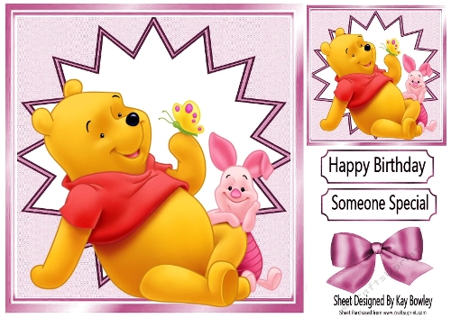 Lovely Pooh Bear With Piggy 8x8 Card Front (Pink)