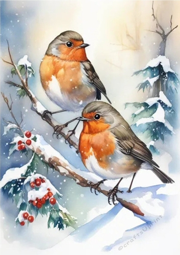  Lovely A4 Card Front Of Robins In The Snow (ONE)