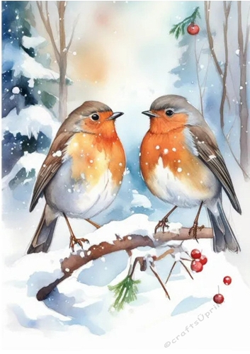 Lovely A4 Card Front Of Robins In The Snow (TWO)
