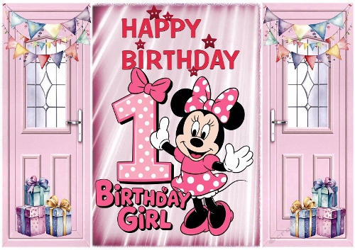 Pink Gatefold With Balloons & Minnie Mouse (1ST bIRTHDAY)