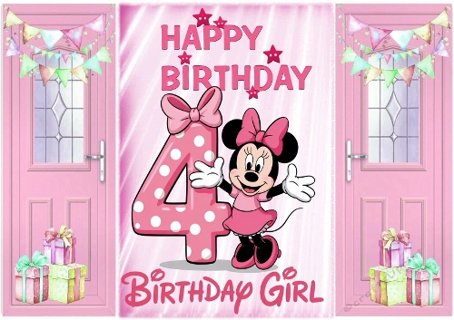 Pink Gatefold With Balloons & Minnie Mouse (4TH BIRTHDAY)