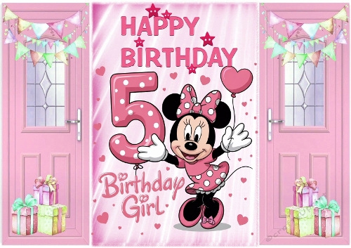 Pink Gatefold With Balloons & Minnie Mouse (5TH BIRTHDAY)