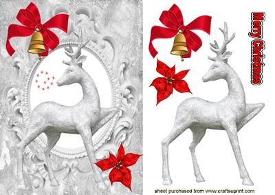 Silver Reindeer with Red Bow & Bell