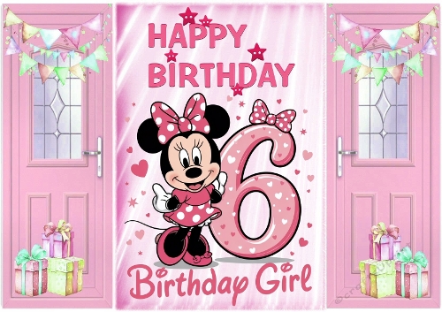 Pink Gatefold With Balloons & Minnie Mouse (6TH BIRTHDAY)