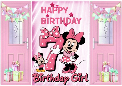 Pink Gatefold With Balloons & Minnie Mouse (7TH BIRTHDAY)