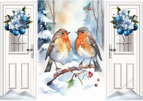 Christmas Gatefold With Snow And Robins (FOUR)