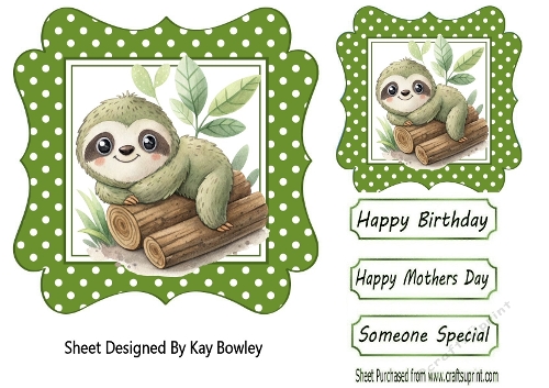 Cute Sloth On A Log Green Polkadot 7X7 Frame (ONE)
