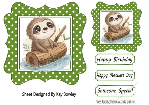 Cute Sloth On A Log Green Polkadot 7X7 Frame (TWO)