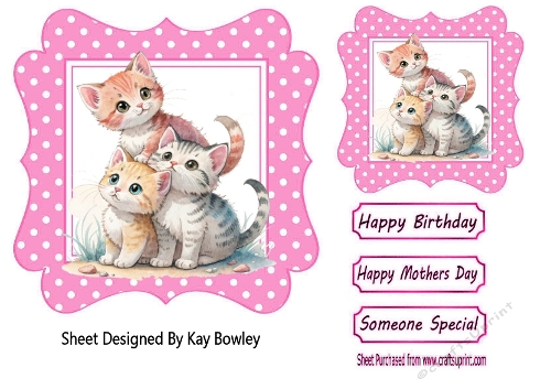 Cute Kittens Playing Pink Polkadot 7X7 Frame (ONE)