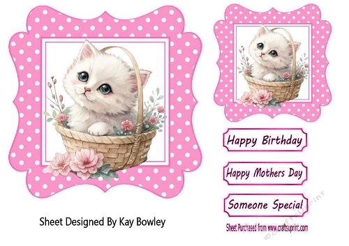 Cute Kitten Playing Pink Polkadot 7X7 Frame (TWO)