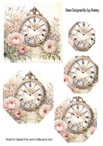 Pretty Vintage Clock With Pink Roses Hex Pyramids (ONE)