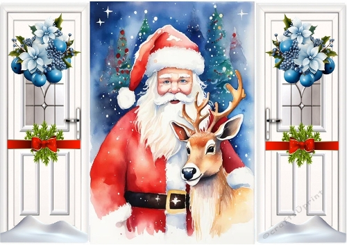 Lovely Santa With Deer, Christmas A5 Gatefold (THREE)
