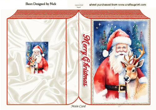 Lovely Santa With Deer, Christmas A5 FOLDED BOOK (TWO)