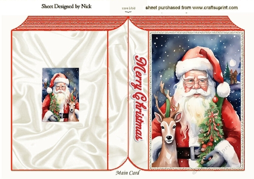 Lovely Santa With Deer, Christmas A5 FOLDED BOOK (THREE)