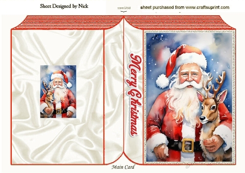 Lovely Santa With Deer, Christmas A5 FOLDED BOOK (FOUR)