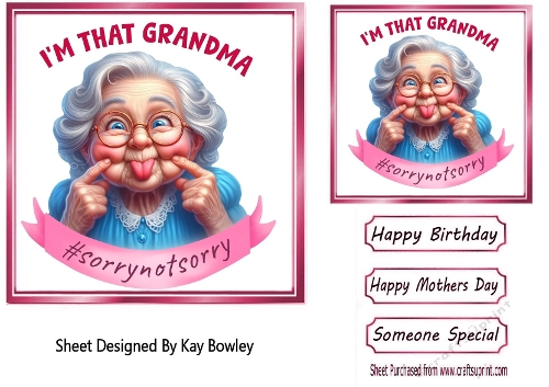 Grandma With Humour In The Pink 7X7 Topper (TWO)