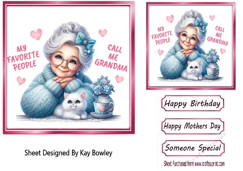 Grandma With Humour In The Pink 7X7 Topper (FOUR)