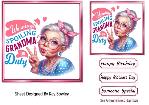 Grandma With Humour In The Pink 7X7 Topper (FIVE)