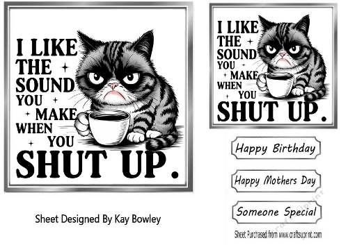Grumpy Cat With Humour  7X7 Topper/Card Front