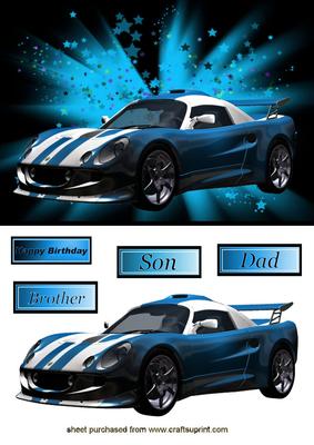 Sports Car on Blue Star Background