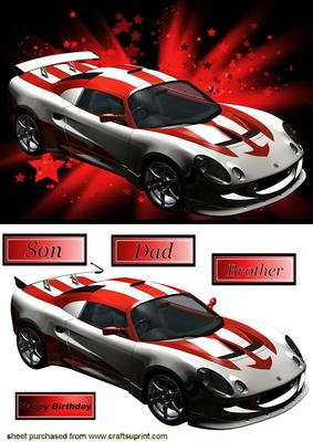 Red/white Sports Car on Star Background