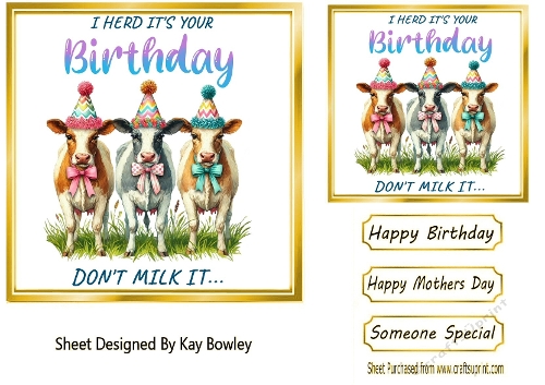 Funny Herd Of Cows With Humour 7X7 Gold Topper/Card Front