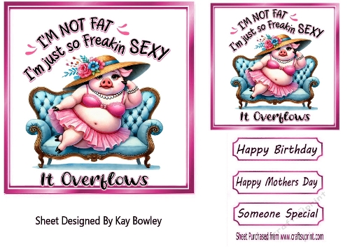 Funny Humou With A Pig On A Sofa  7X7 Pink Topper/Card Front