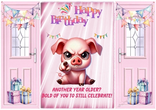 Fun Humour With A Pig A5 Pink Gatefold For Birthday (FUNNY)