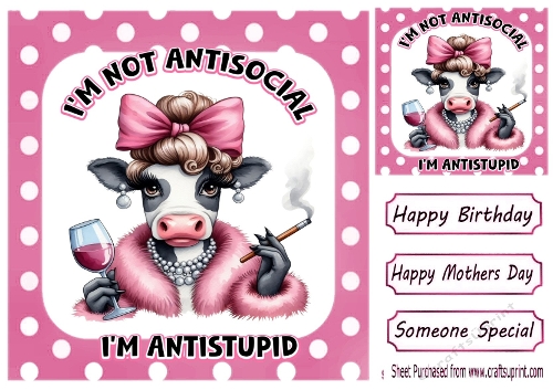 Pink 8x8 Polkadot Frame With Cow With Humour (TWO)