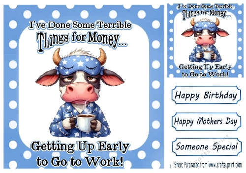 Blue 8x8 Polkadot Frame With Cow With Humour (THREE)