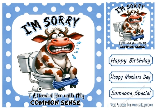 Blue 8x8 Polkadot Frame With Cow With Funny Humour (FOUR)