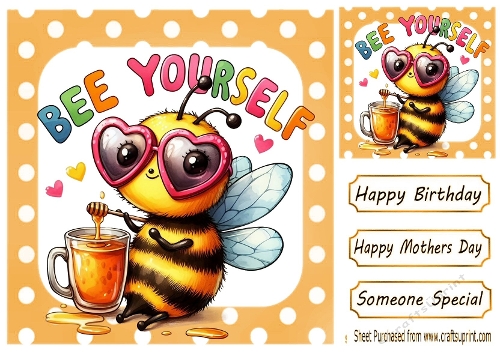 Gold 8x8 Polkadot Frame With Bumble Bee With Funny Humour (FIVE)
