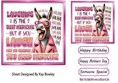 Comical Donkey  With Humour 7X7 Pink Topper/Card Front