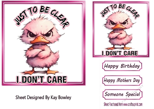 Sarcastic Duck  With Humour 7X7 Pink Topper/Card Front