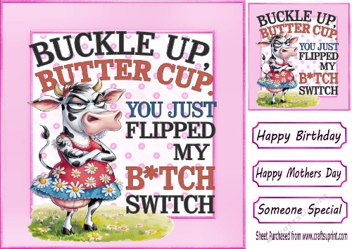 Pink 8x8 Polkadot Frame With Cow With Caption (SEVEN)