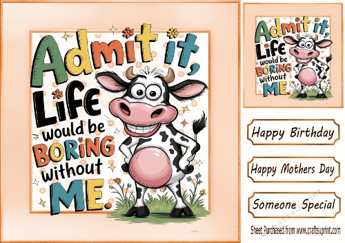 Peach 8x8 Polkadot Frame With Cow With Funny Humour (EIGHT)