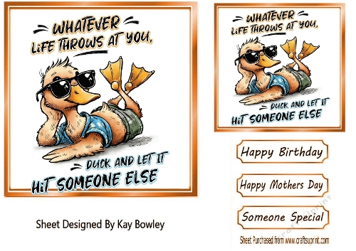 Sarcastic Duck  With Funny Humour 7X7 Gold Topper/Card Front (ONE)