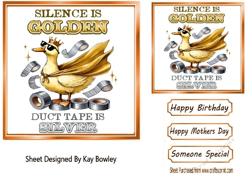  Duck  With Funny Humour 7X7 Gold Topper/Card Front (TWO)