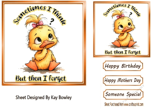  Cute Duck  With Funny Humour 7X7 Gold Topper/Card Front (THREE)
