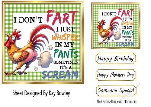 Chicken  With Funny Humour 7X7 Gold/Green Topper/Card Front (ONE)