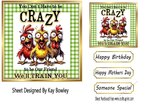 Chickens  With Funny Humour 7X7 Gold/Green Topper/Card Front (TWO)