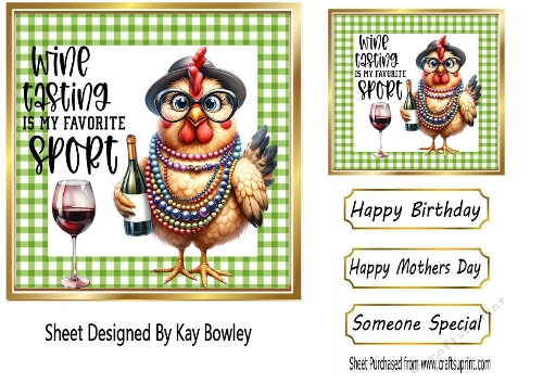 Chicken With Wine With Funny Humour 7X7 Gold/Green Topper/Card Front 