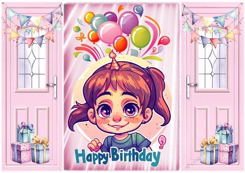 Pink Gatefold With Birthday Girl & Balloons 
