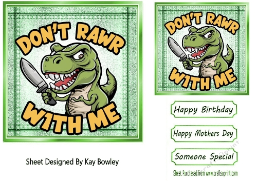 Green Denim 7x7 Topper/Card Front With Animal Humour (ONE)