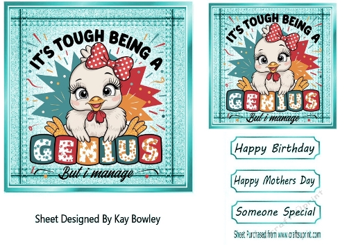 Turq Denim 7x7 Topper/Card Front With Animal Humour (TWO)