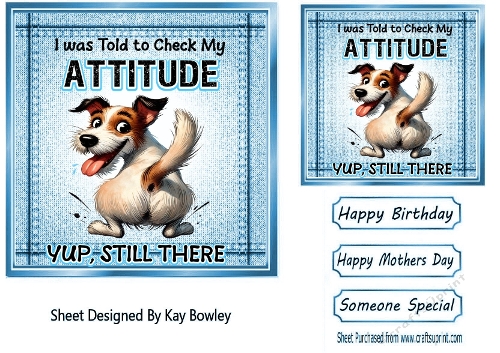 Blue Denim 7x7 Topper/Card Front With Animal Humour (THREE)