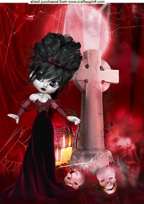 Gorgeous Gothic Lady in Red Velvet Gown A4 Topper