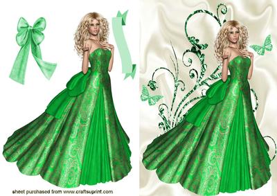 Beautiful Lady in Green/pink Gown