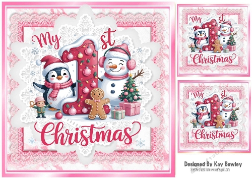Lovely Baby Girls First Christmas Card 8x8 Toppers (ONE)