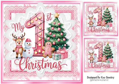 Lovely Baby Girls First Christmas Card 8x8 Toppers (TWO)